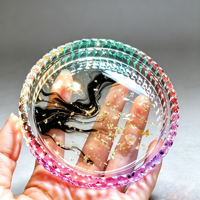 Handmade Diamond-Edged Round Tray Resin Mold