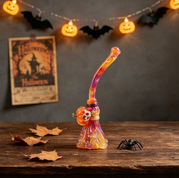 Witch Skull with Crooked Head Magic Broom Half-Relief Resin Mold