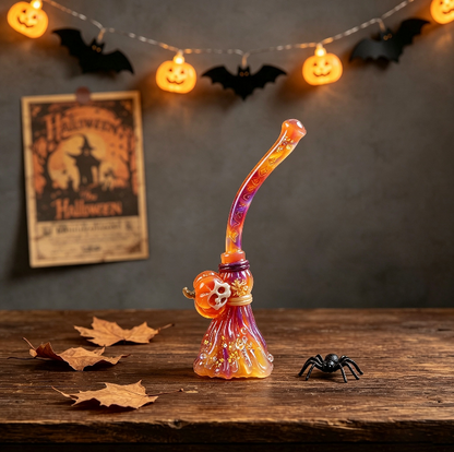 Witch Skull with Crooked Head Magic Broom Half-Relief Resin Mold