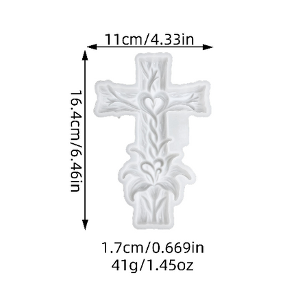 Lily-Wrapped Cross Figurine Resin Mold