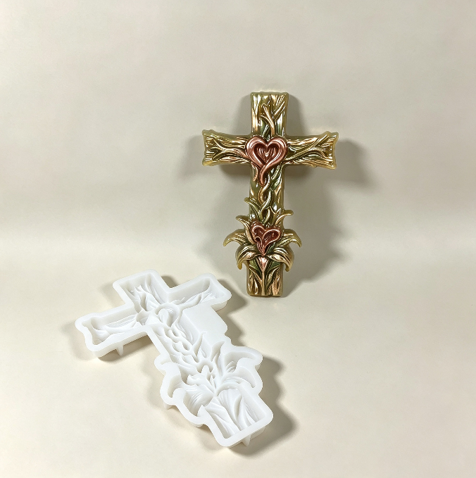 Lily-Wrapped Cross Figurine Resin Mold