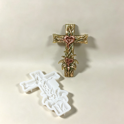 Lily-Wrapped Cross Figurine Resin Mold