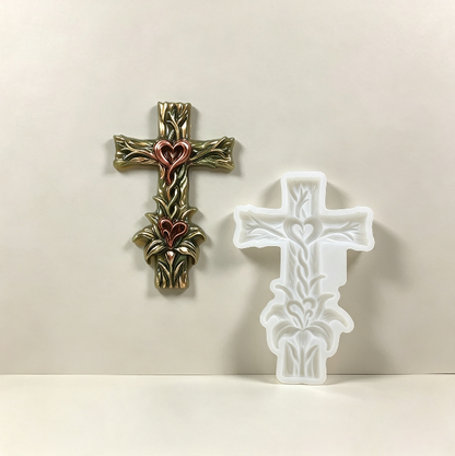 Lily-Wrapped Cross Figurine Resin Mold