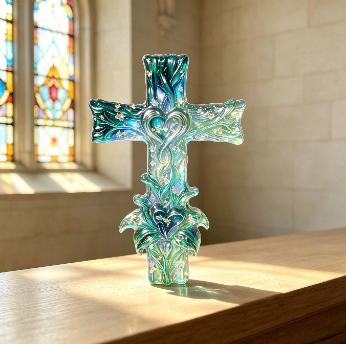 Lily-Wrapped Cross Figurine Resin Mold