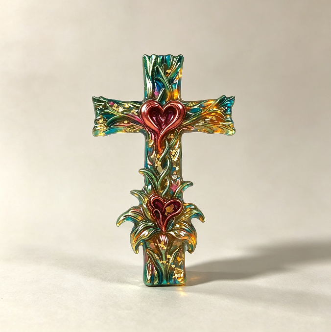 Lily-Wrapped Cross Figurine Resin Mold