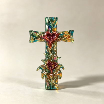 Lily-Wrapped Cross Figurine Resin Mold