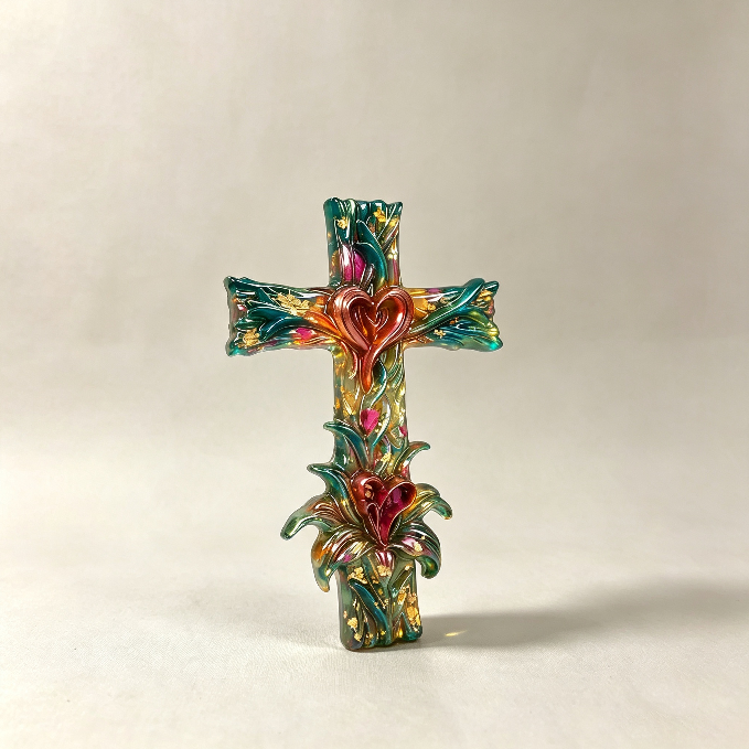 Lily-Wrapped Cross Figurine Resin Mold