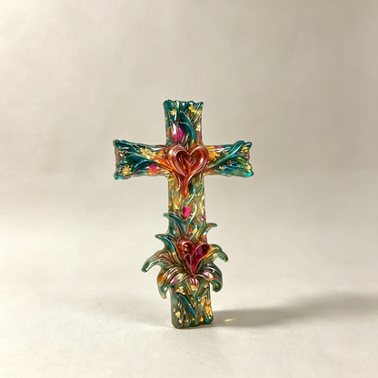 Lily-Wrapped Cross Figurine Resin Mold