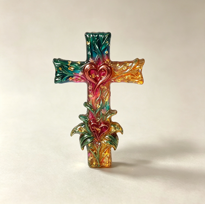 Lily-Wrapped Cross Figurine Resin Mold