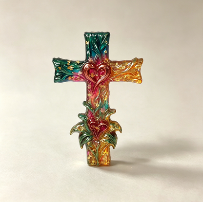 Lily-Wrapped Cross Figurine Resin Mold