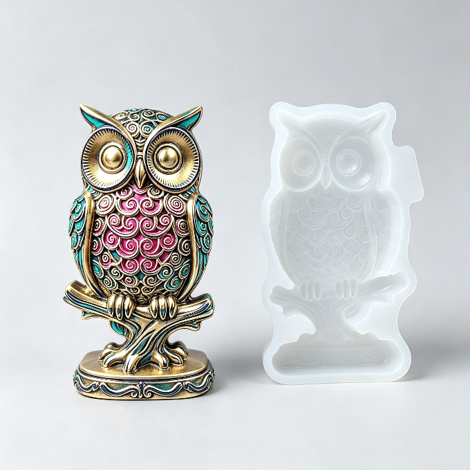 Owl on Branch Figurine Resin Mold