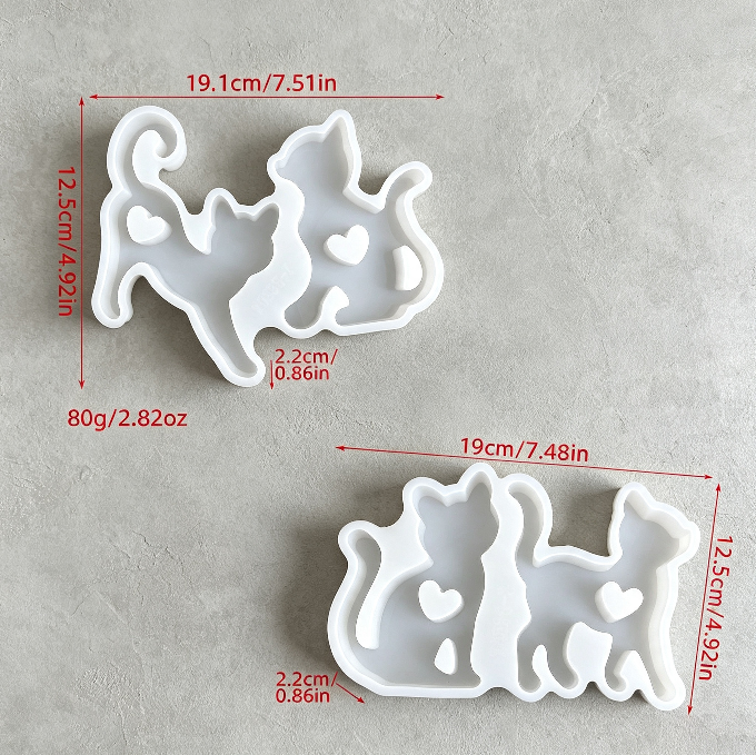 2pcs Cute Cat Figurine Resin Mold Set