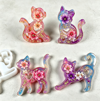 2pcs Cute Cat Figurine Resin Mold Set