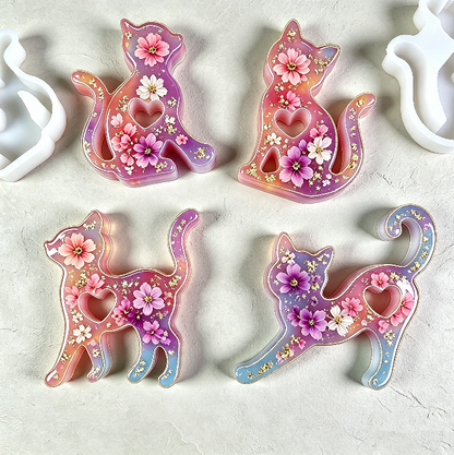 2pcs Cute Cat Figurine Resin Mold Set
