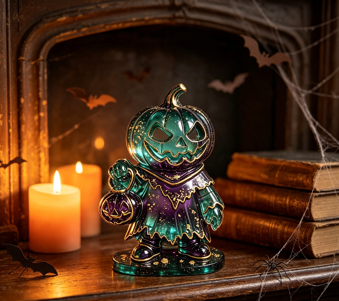 Evil Pumpkin Holding Jack-O'-Lantern Figurine Resin Mold