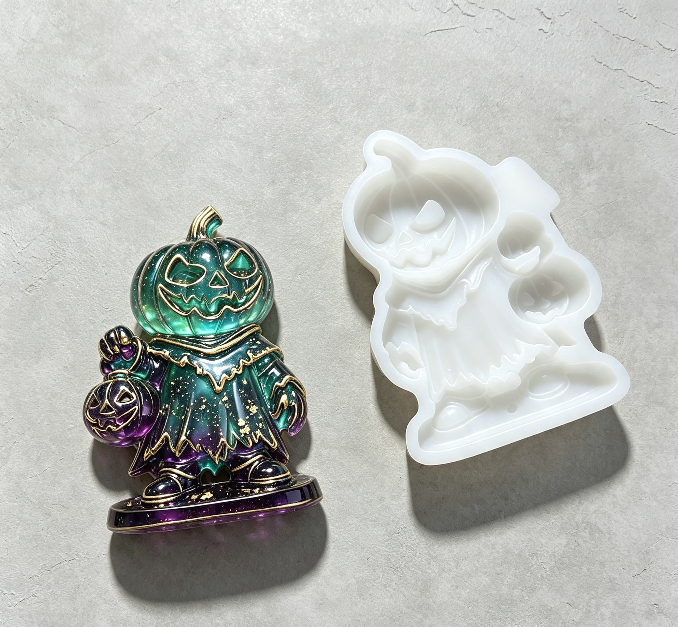 Evil Pumpkin Holding Jack-O'-Lantern Figurine Resin Mold