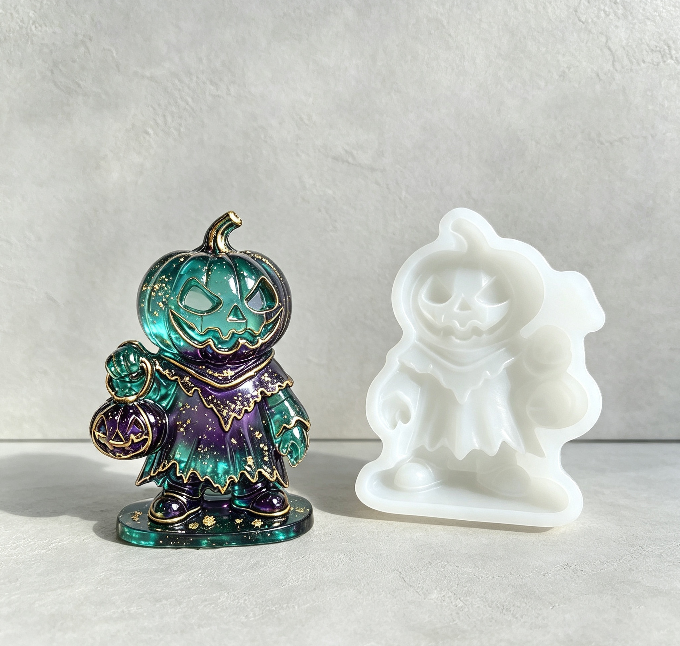 Evil Pumpkin Holding Jack-O'-Lantern Figurine Resin Mold