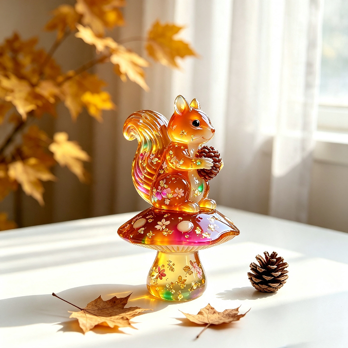 Cute Squirrel on Mushroom Figurine Resin Mold