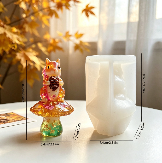 Cute Squirrel on Mushroom Figurine Resin Mold