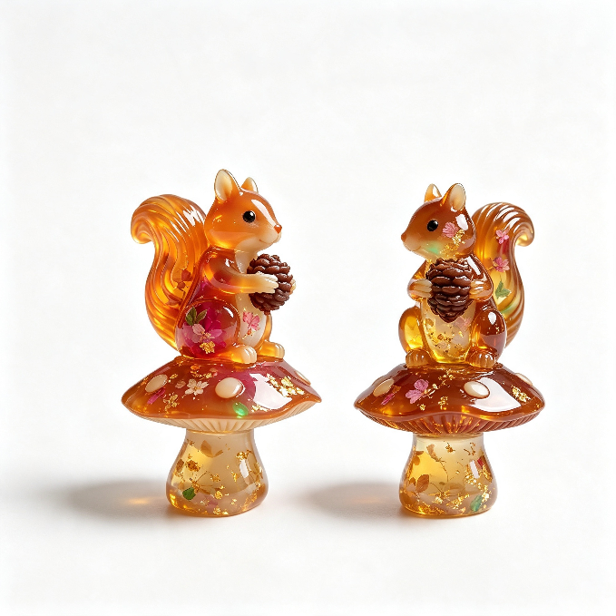 Cute Squirrel on Mushroom Figurine Resin Mold