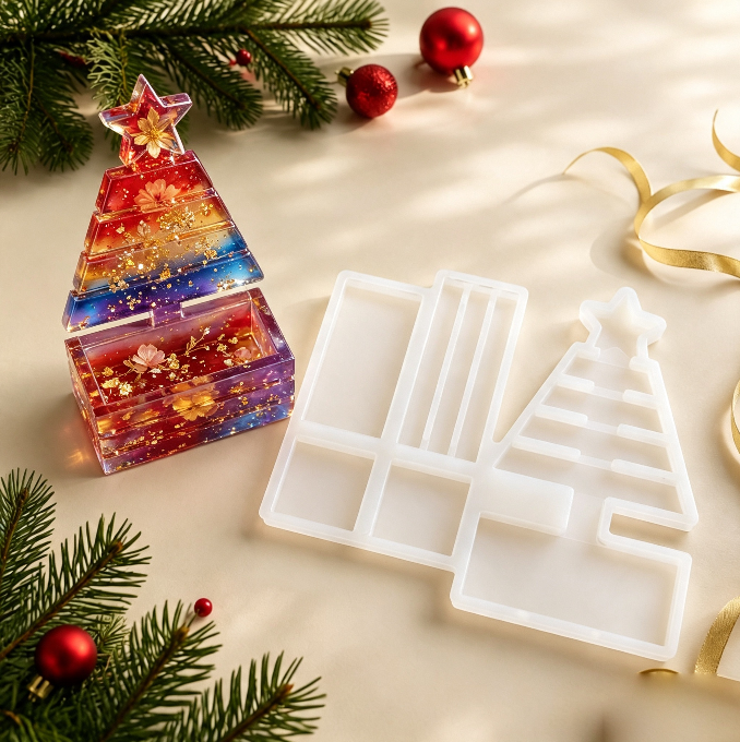 Assembleable Christmas Tree Candy Storage Figurine Resin Mold