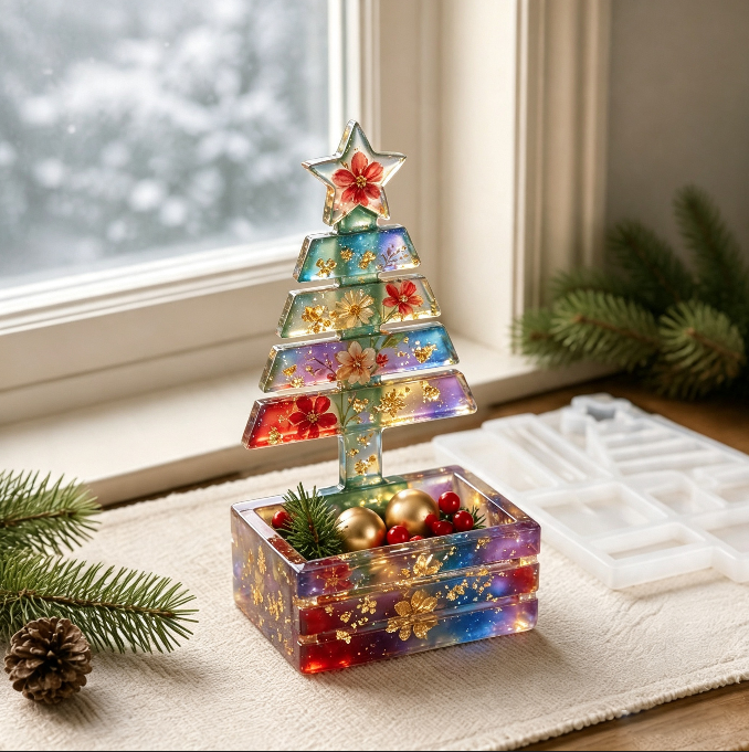 Assembleable Christmas Tree Candy Storage Figurine Resin Mold