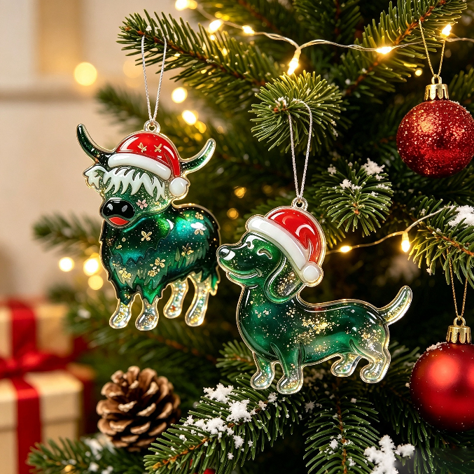 Christmas Hat Yak & Dachshund Hanging Ornament Resin Mold