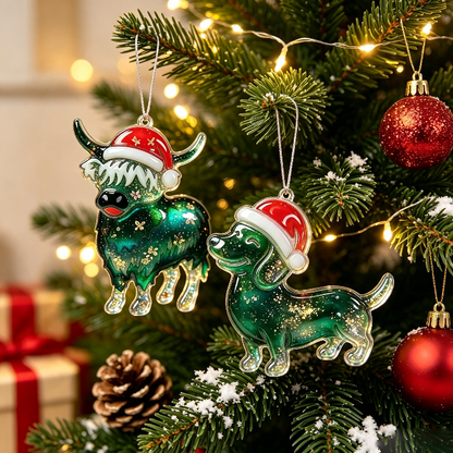 Christmas Hat Yak & Dachshund Hanging Ornament Resin Mold
