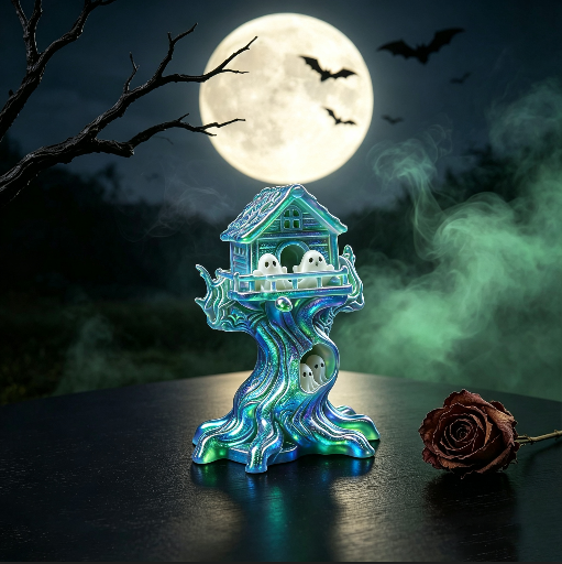 Cute Ghost Treehouse Halloween Figurine Resin Mold