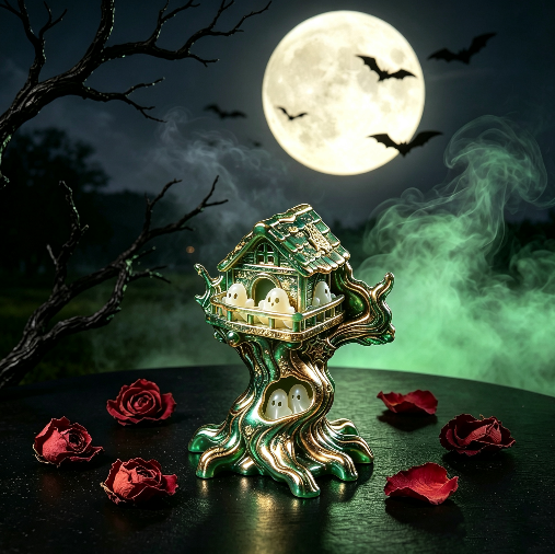 Cute Ghost Treehouse Halloween Figurine Resin Mold