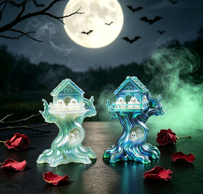Cute Ghost Treehouse Halloween Figurine Resin Mold