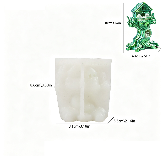 Cute Ghost Treehouse Halloween Figurine Resin Mold