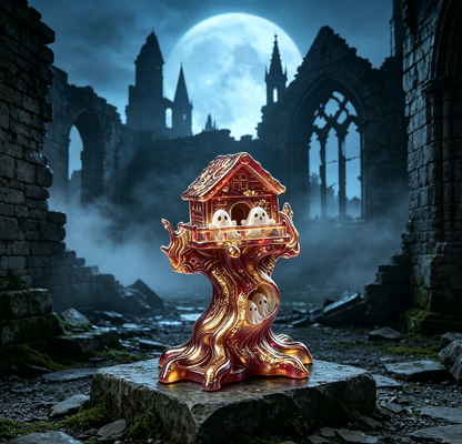 Cute Ghost Treehouse Halloween Figurine Resin Mold