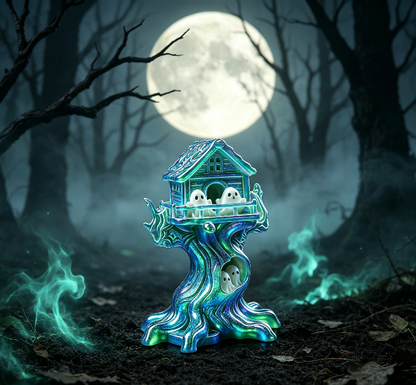 Cute Ghost Treehouse Halloween Figurine Resin Mold