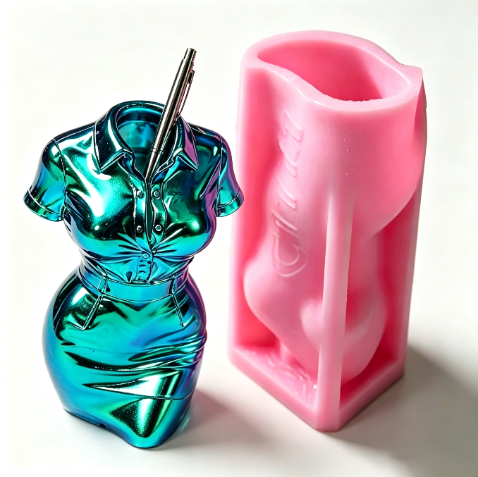 Elegant Businesswoman Pen Holder Figurine Resin Mold