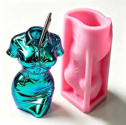 Elegant Businesswoman Pen Holder Figurine Resin Mold