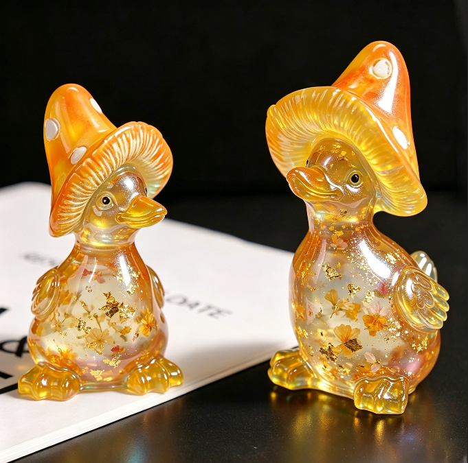Cute Mushroom Hat Duck Figurine Resin Mold