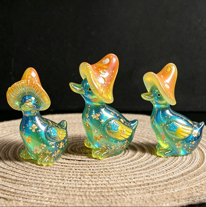 Cute Mushroom Hat Duck Figurine Resin Mold