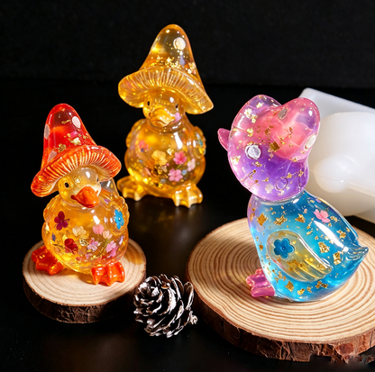 Cute Mushroom Hat Duck Figurine Resin Mold
