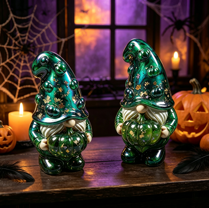 Cute Gnome Holding Pumpkin Halloween Figurine Resin Mold