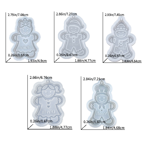 5-Piece Gingerbread Man Christmas Ornament Resin Mold Set