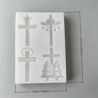 4-in-1 Half-Relief Christmas Cross Ornament Resin Mold Set