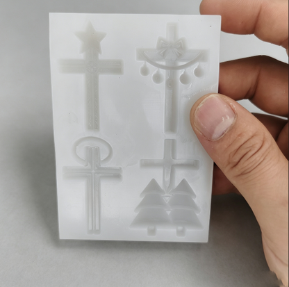 4-in-1 Half-Relief Christmas Cross Ornament Resin Mold Set