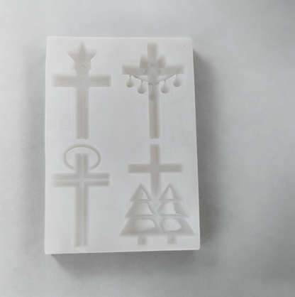 4-in-1 Half-Relief Christmas Cross Ornament Resin Mold Set