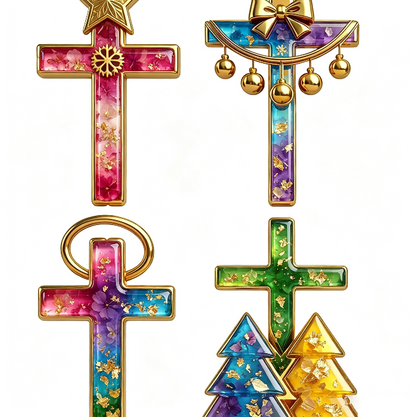 4-in-1 Half-Relief Christmas Cross Ornament Resin Mold Set