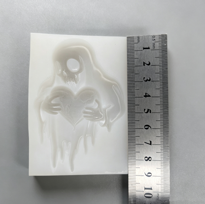 Sad Skull Ghost Holding Broken Heart Figurine Resin Mold