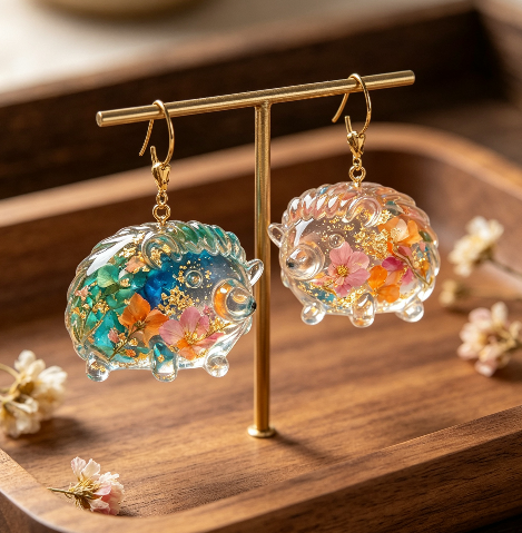 [VIP EXCLUSIVE] Handmade Glossy Cute Hedgehog Earrings Resin Mold