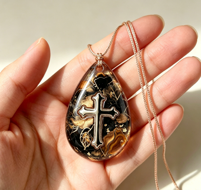 [VIP EXCLUSIVE] Handmade Water Drop Cross Pendant with Hole Resin Mold
