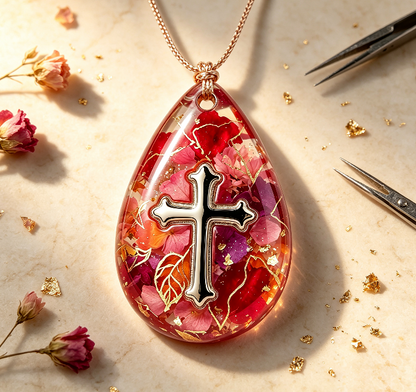 [VIP EXCLUSIVE] Handmade Water Drop Cross Pendant with Hole Resin Mold