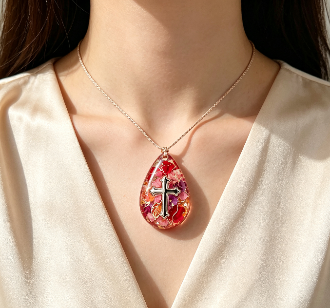 [VIP EXCLUSIVE] Handmade Water Drop Cross Pendant with Hole Resin Mold